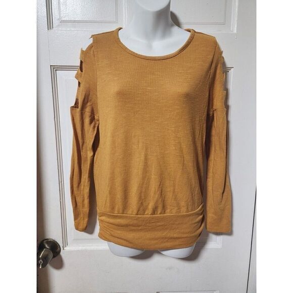 BCX Tops - Women's Small Cut Out Pullover Top, Casual Round Neck Long Sleeve Pullover